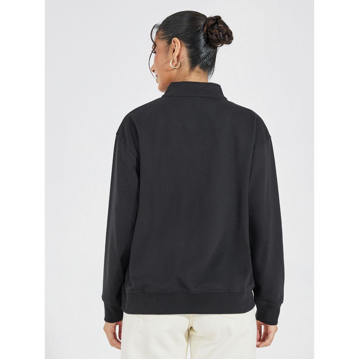 Styli Solid Regular Fit Half Zip Sweatshirt-women-winterwear-hoodiesandsweatshirts-sweatshirts-image-4