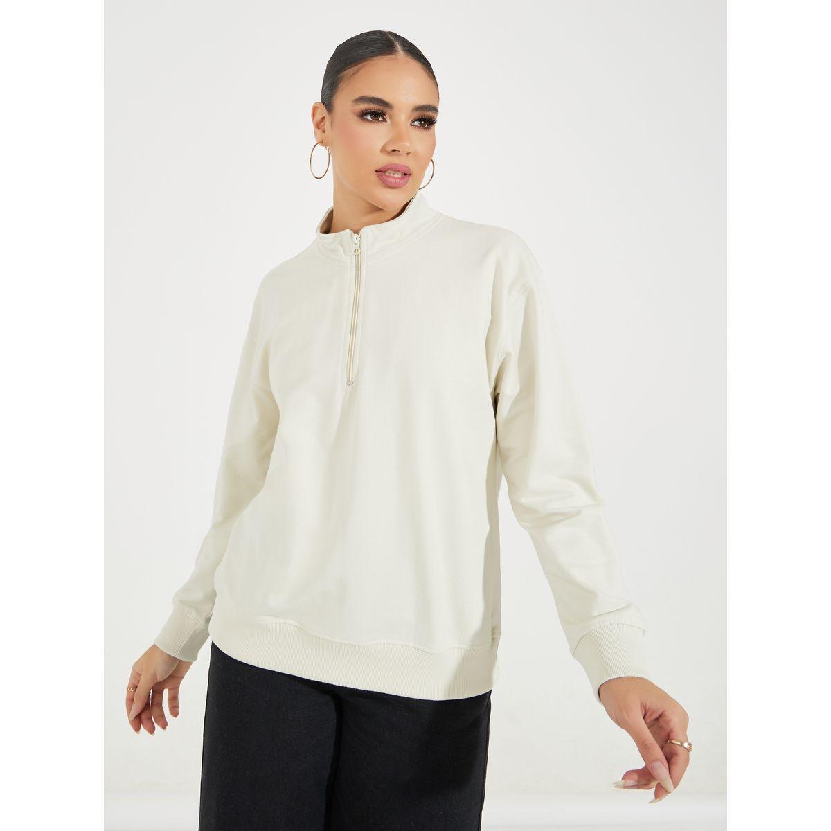 سويت شيرت سادة بقصة عادية ونصف سحَّاب غلق-women-winterwear-hoodiesandsweatshirts-sweatshirts-image-4