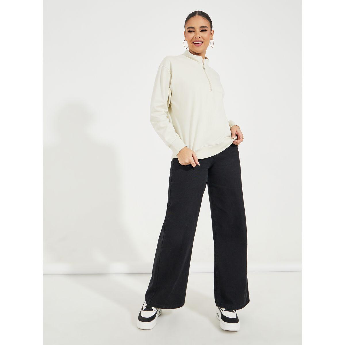 Styli Solid Regular Fit Half Zip Sweatshirt-women-winterwear-hoodiesandsweatshirts-sweatshirts-image-2