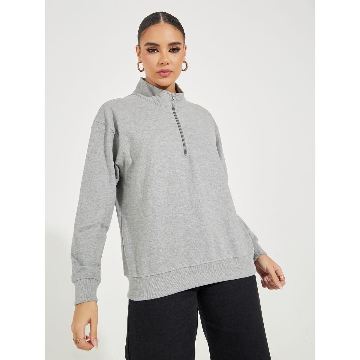 Styli Solid Regular Fit Half Zip Sweatshirt-women-winterwear-hoodiesandsweatshirts-sweatshirts-image-1