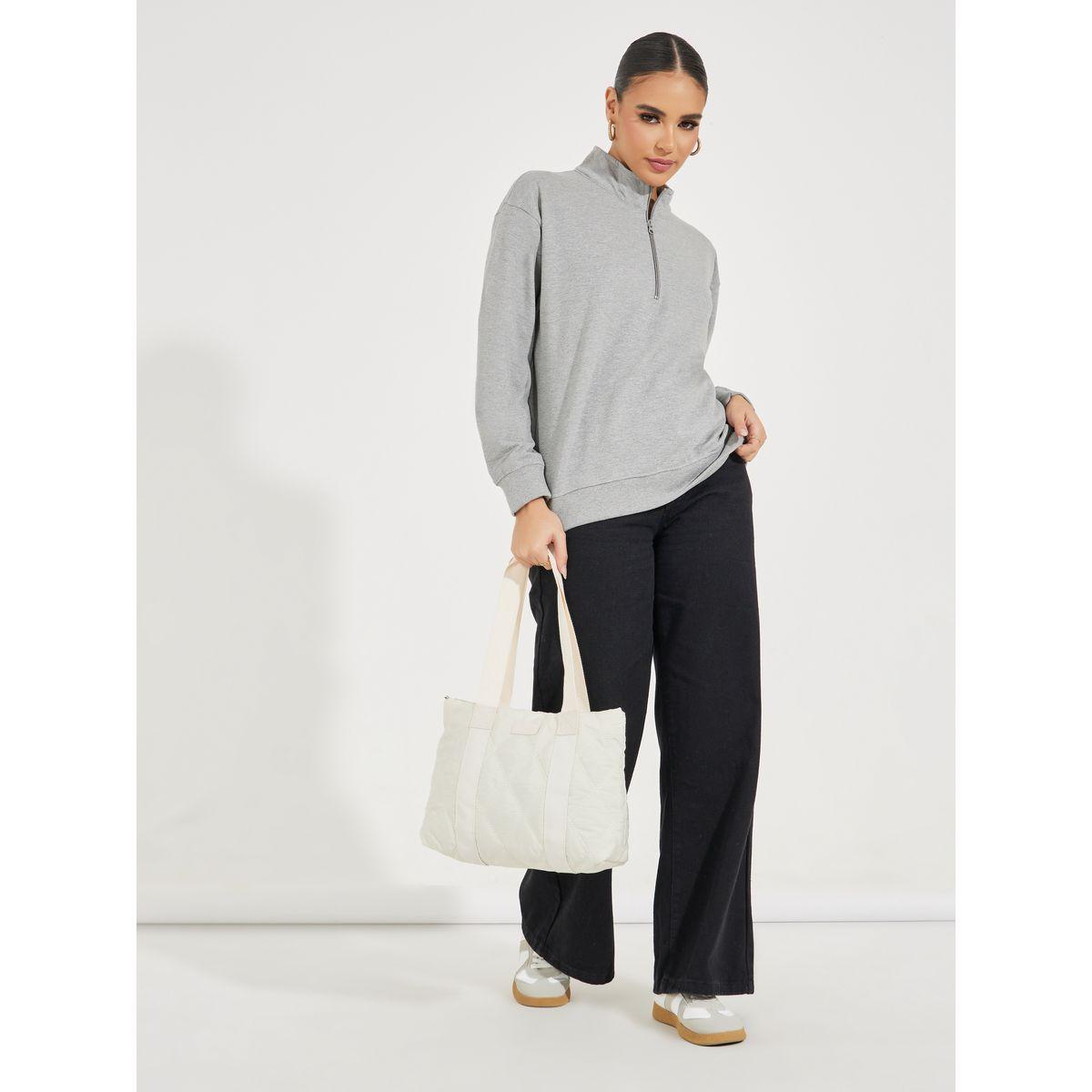 Styli Solid Regular Fit Half Zip Sweatshirt-women-winterwear-hoodiesandsweatshirts-sweatshirts-image-2