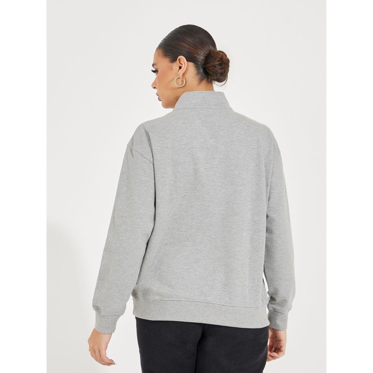 Styli Solid Regular Fit Half Zip Sweatshirt-women-winterwear-hoodiesandsweatshirts-sweatshirts-image-4