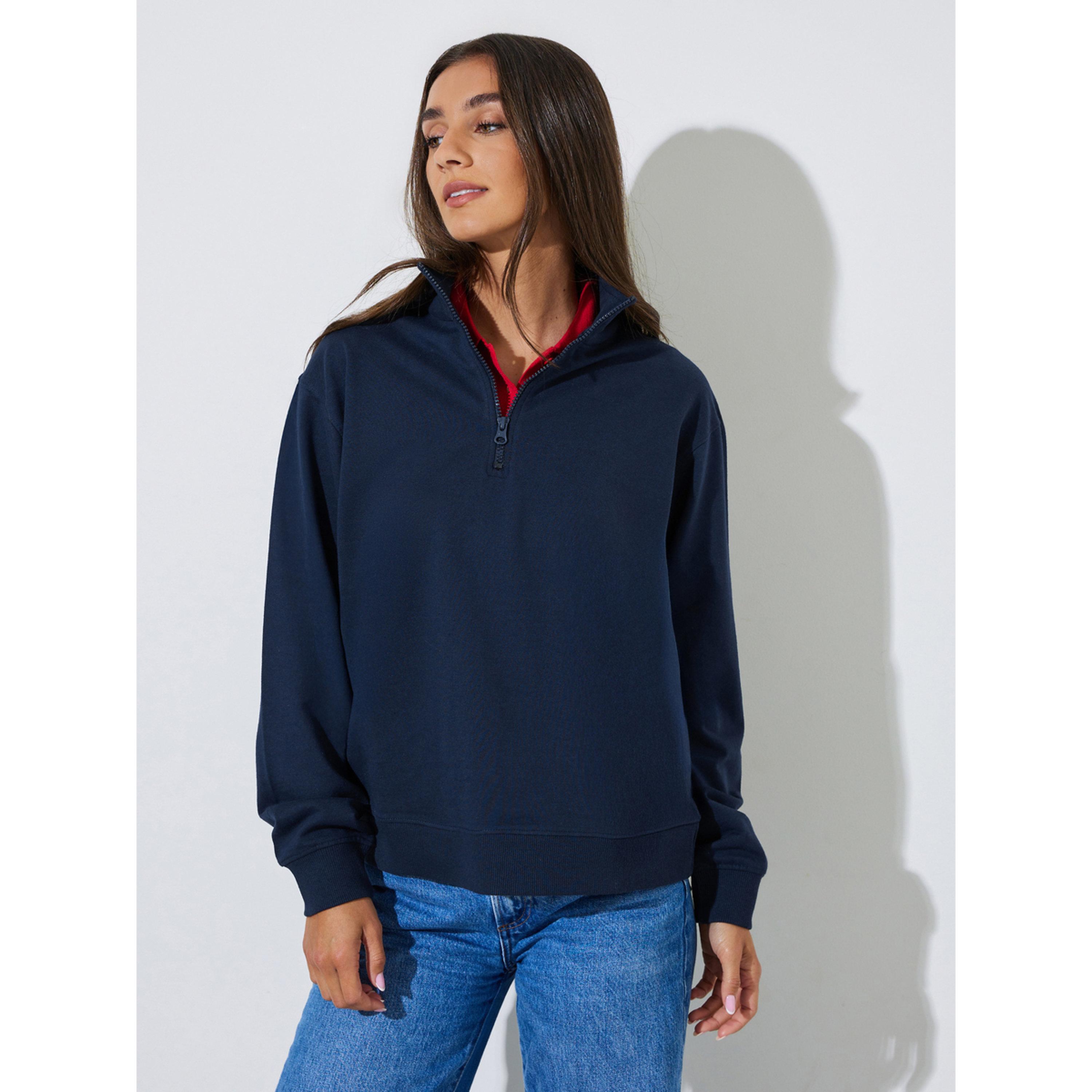 Styli Navy Blue Solid Regular Fit Half Zip Sweatshirt-women-clothing-hoodiesandsweatshirts-sweatshirts-image-1