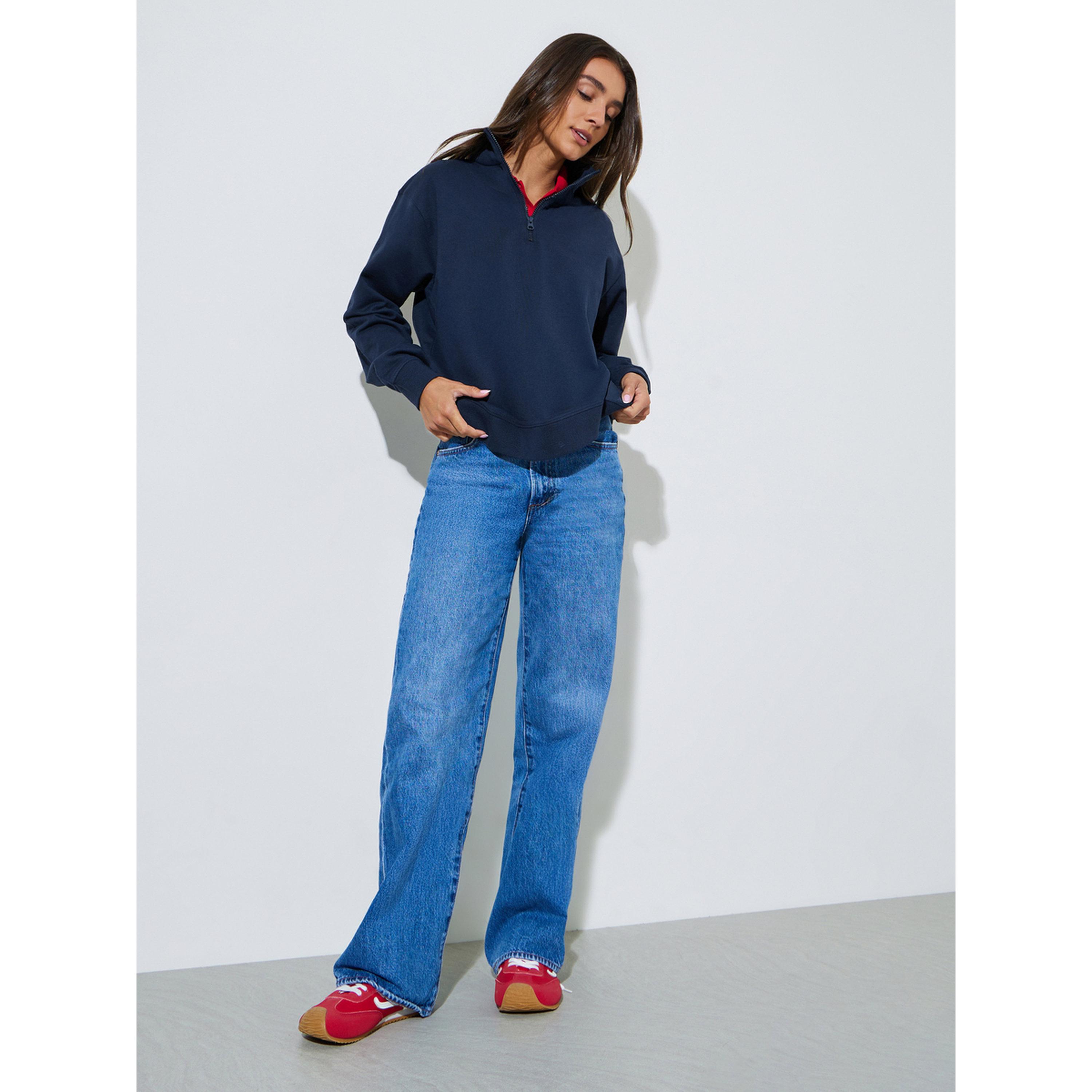 Styli Navy Blue Solid Regular Fit Half Zip Sweatshirt-women-clothing-hoodiesandsweatshirts-sweatshirts-image-2