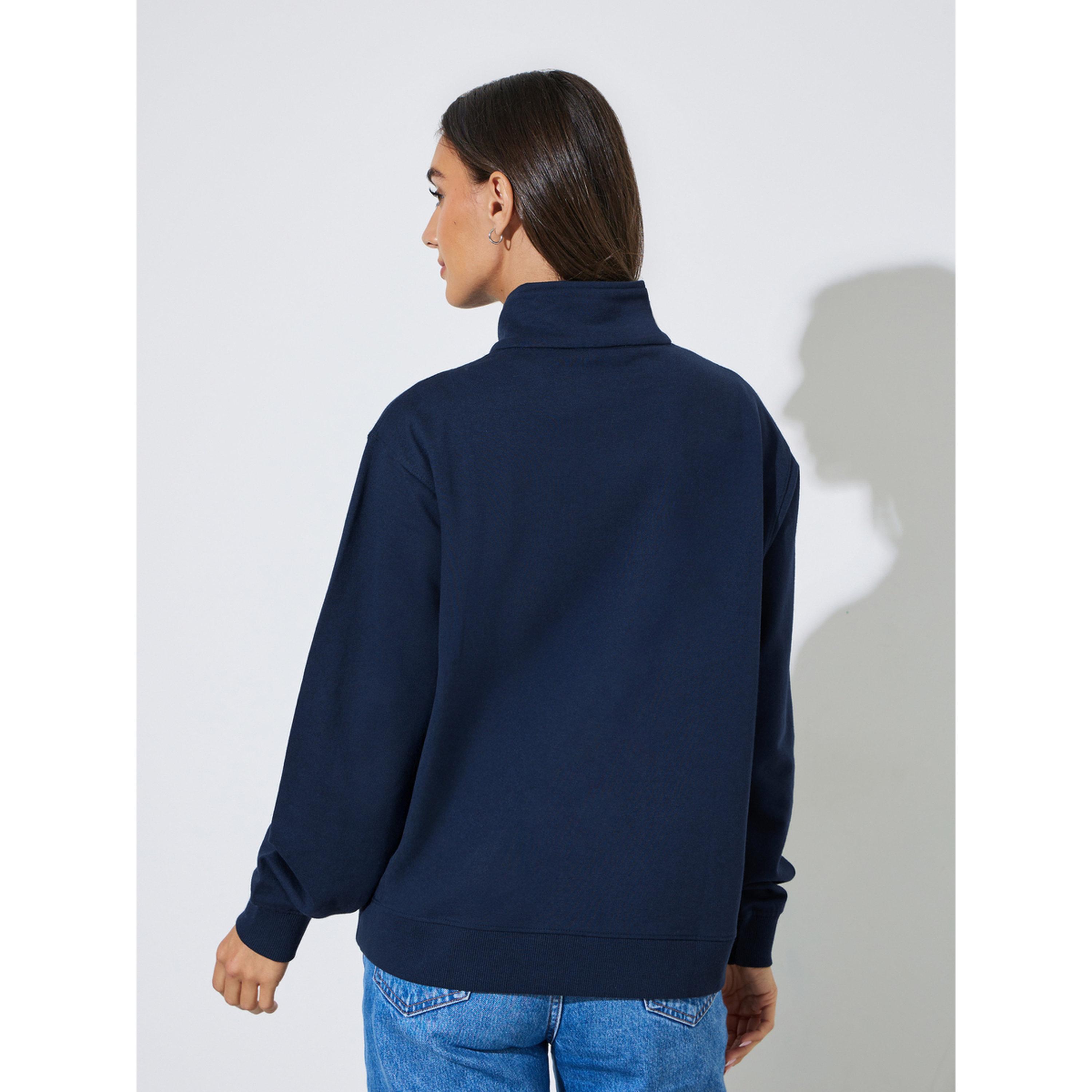 Styli Navy Blue Solid Regular Fit Half Zip Sweatshirt-women-clothing-hoodiesandsweatshirts-sweatshirts-image-5