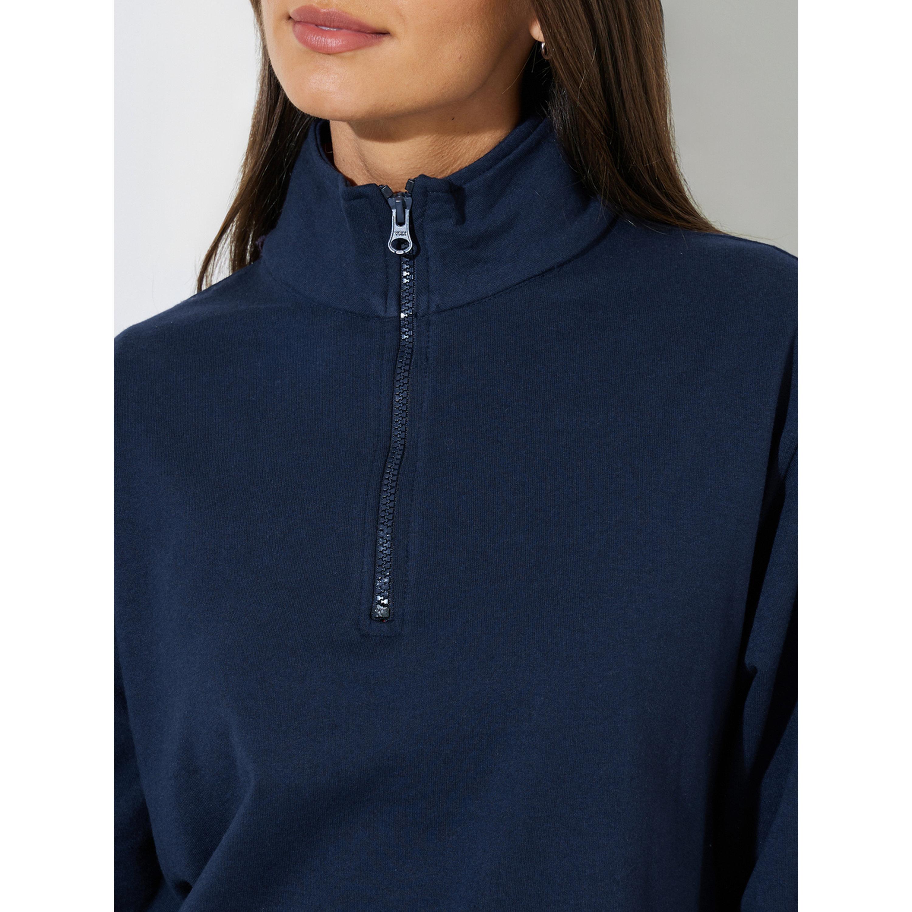 Styli Navy Blue Solid Regular Fit Half Zip Sweatshirt-women-clothing-hoodiesandsweatshirts-sweatshirts-image-6