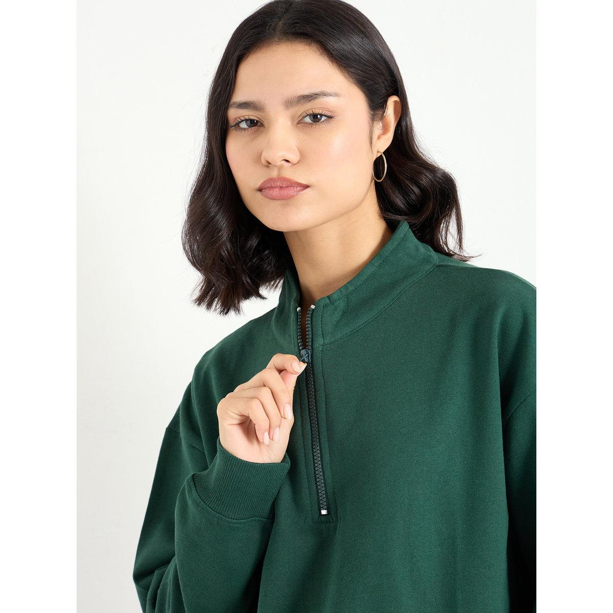 Styli Solid Regular Fit Half Zip Sweatshirt-women-winterwear-hoodiesandsweatshirts-hoodies-image-4