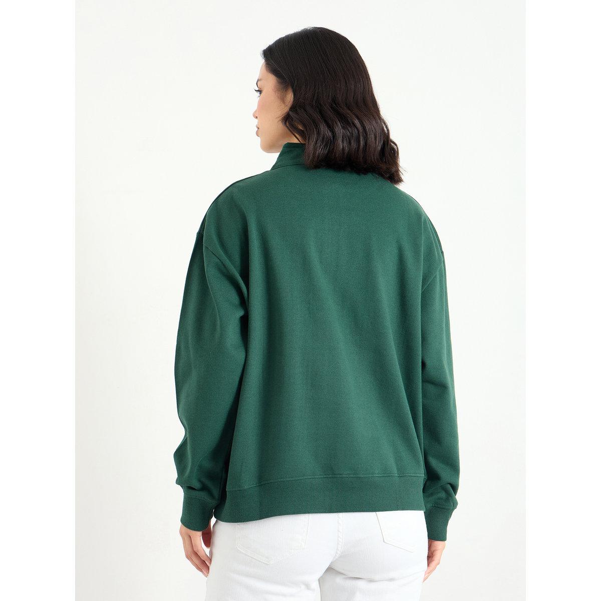 Styli Solid Regular Fit Half Zip Sweatshirt-women-winterwear-hoodiesandsweatshirts-hoodies-image-5