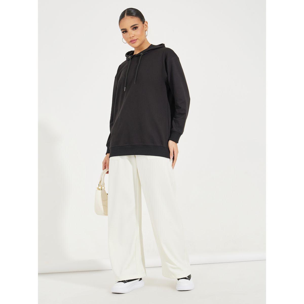 Styli Solid Regular Fit Longline Hoodie-women-winterwear-hoodiesandsweatshirts-hoodies-image-2