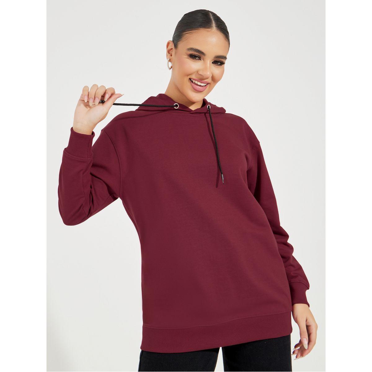 Styli Solid Regular Fit Longline Hoodie-women-winterwear-hoodiesandsweatshirts-hoodies-image-1
