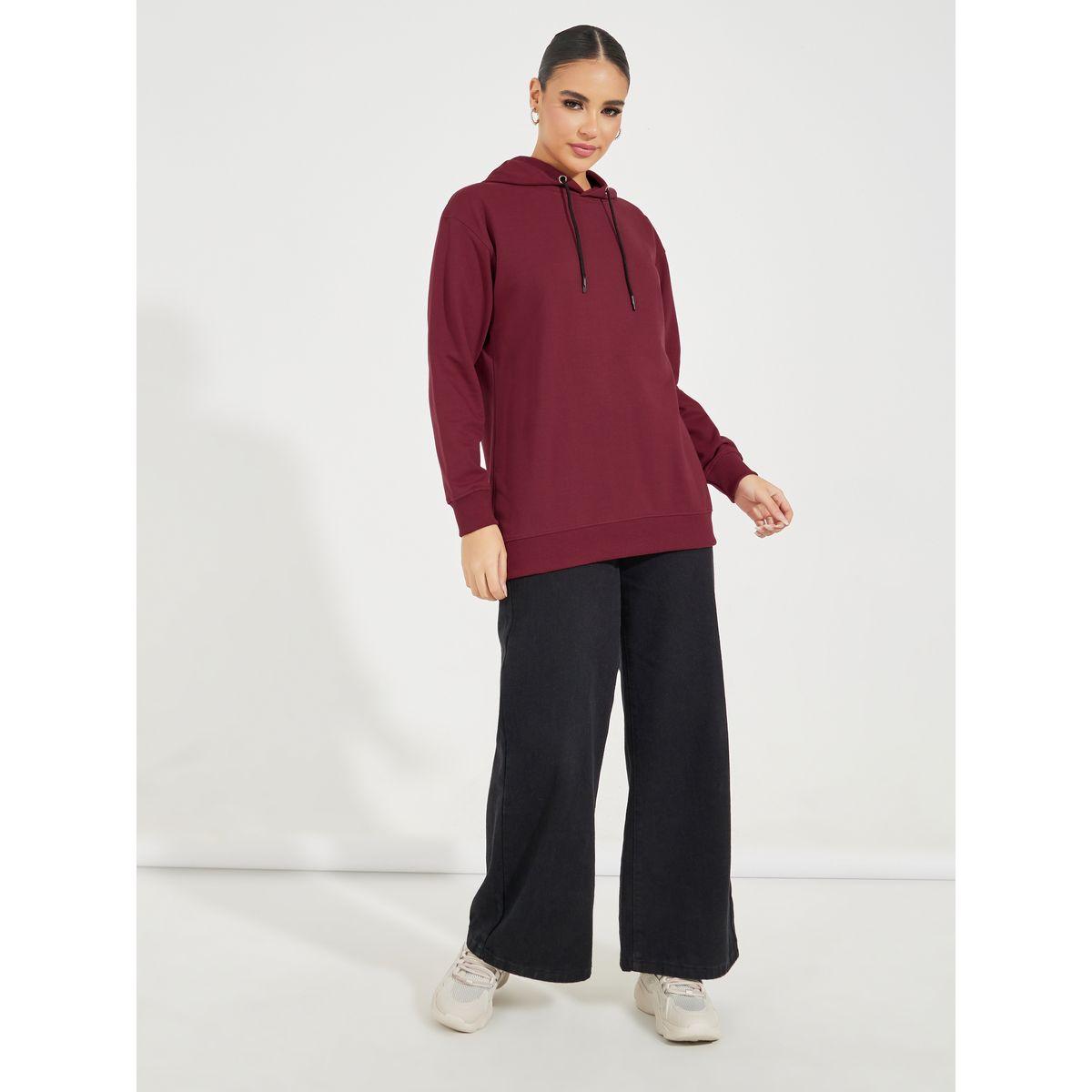 Styli Solid Regular Fit Longline Hoodie-women-winterwear-hoodiesandsweatshirts-hoodies-image-2