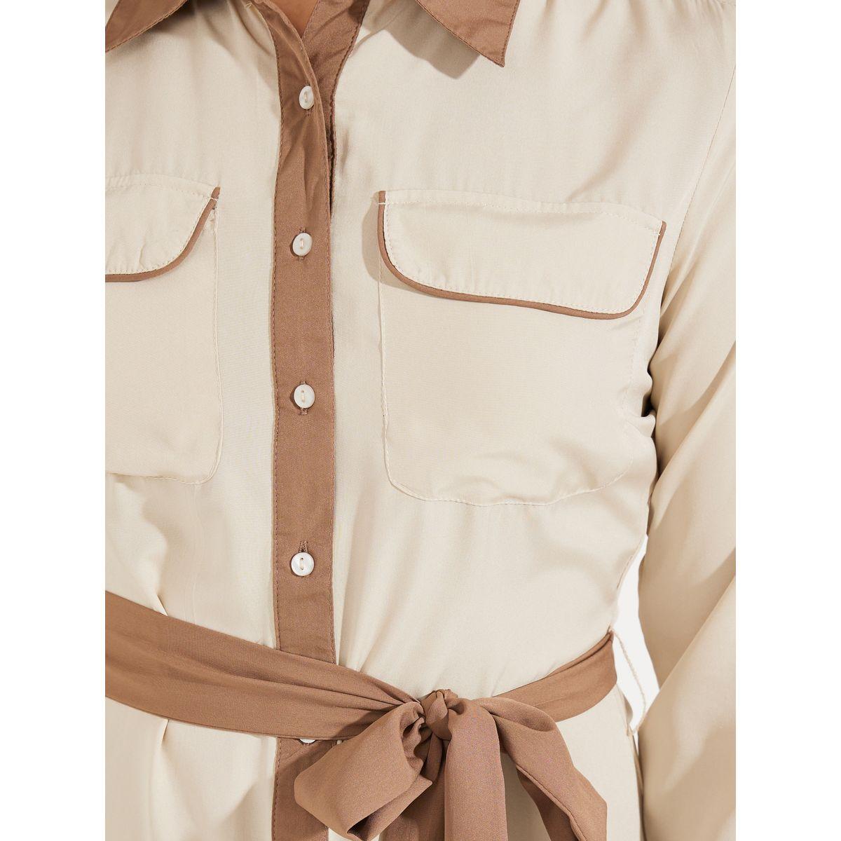 Styli Elevate Contrast Trim Buttoned Shirt Midi Dress with Tie Belt-women-clothing-dresses-image-3