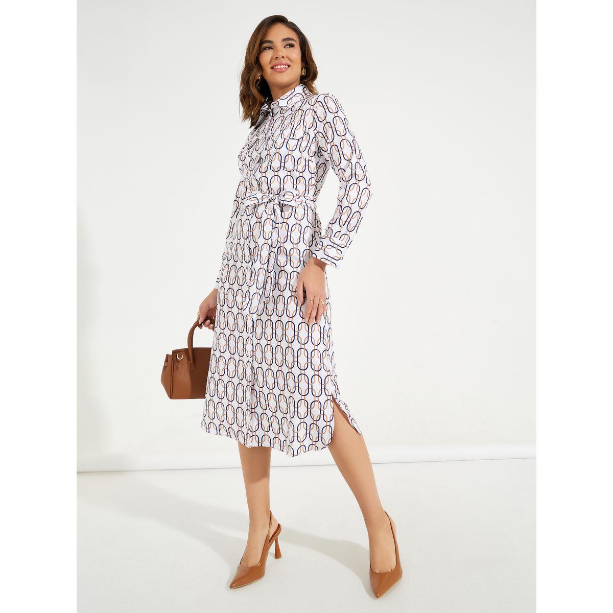 Styli Elevate All Over Print Shirt Midi Dress with Tie Belt-women-clothing-dresses-image-1