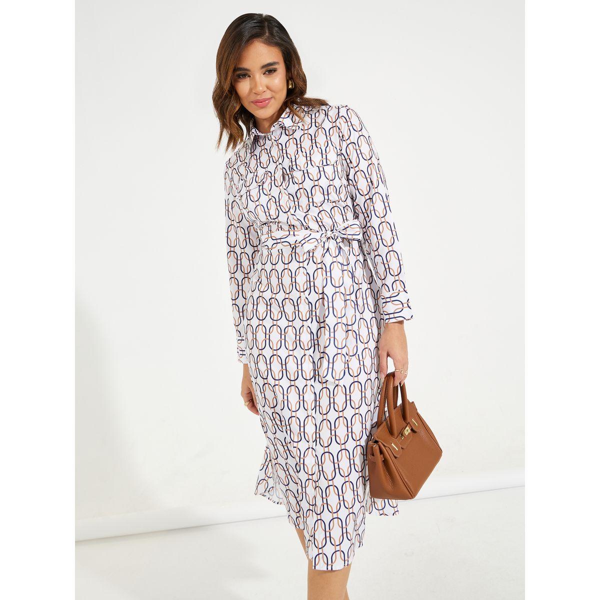 فستان ميدي مطبع بالكامل مع حزام خصر-women-clothing-dresses-image-2