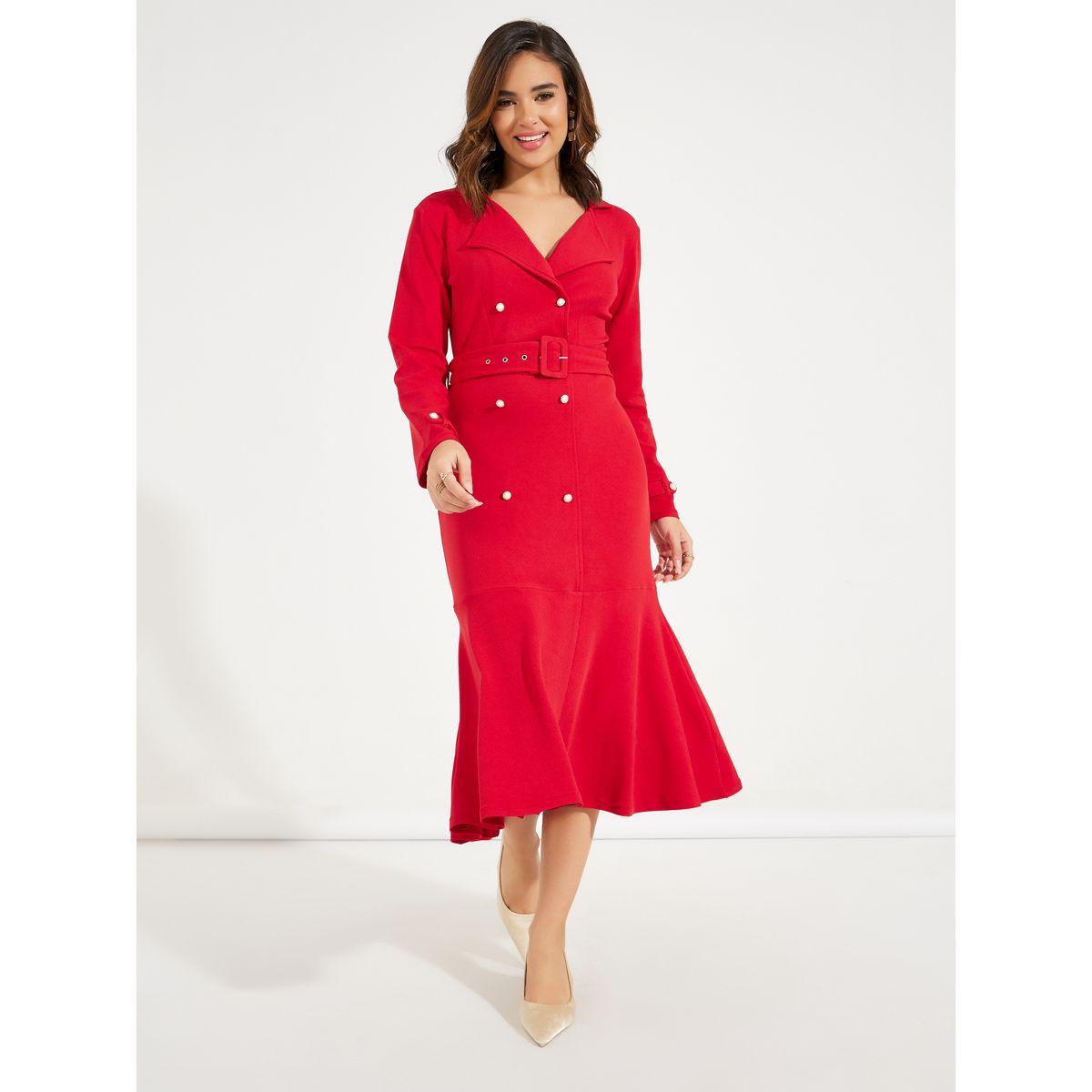 Styli Elevate Solid Button Detail Belted Blazer Midi Dress-women-clothing-dresses-image-1