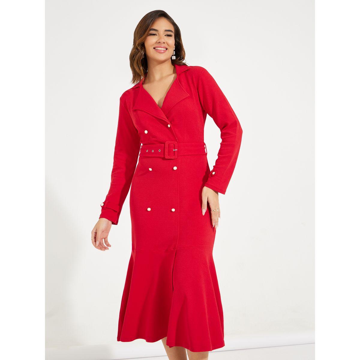 Styli Elevate Solid Button Detail Belted Blazer Midi Dress-women-clothing-dresses-image-2