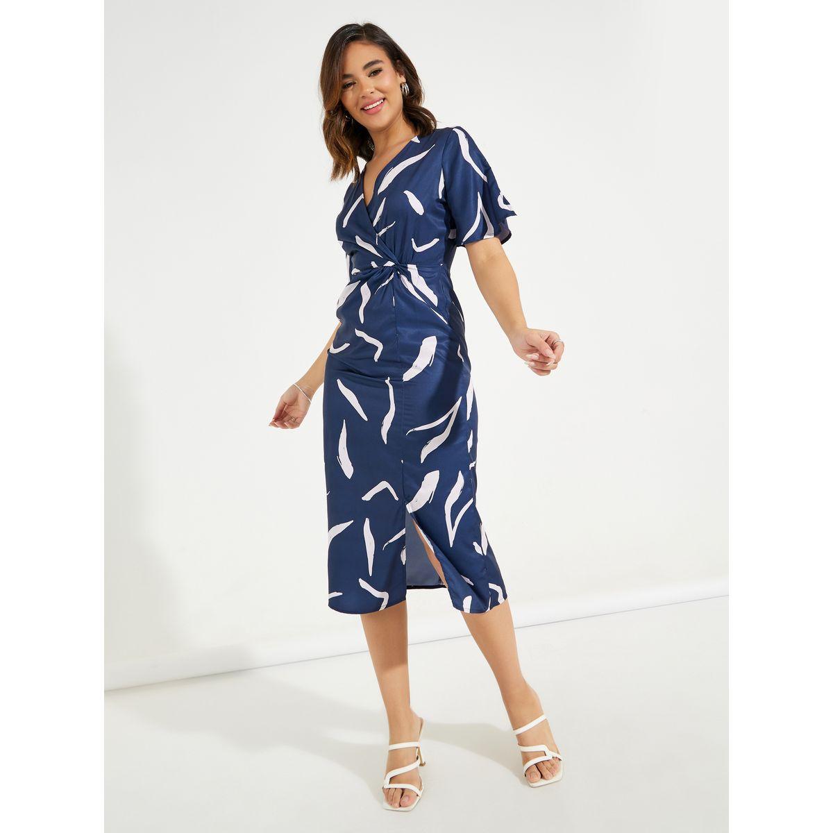 فستان ميدي بنمط لف مع أكمام فلوت-women-clothing-dresses-image-1