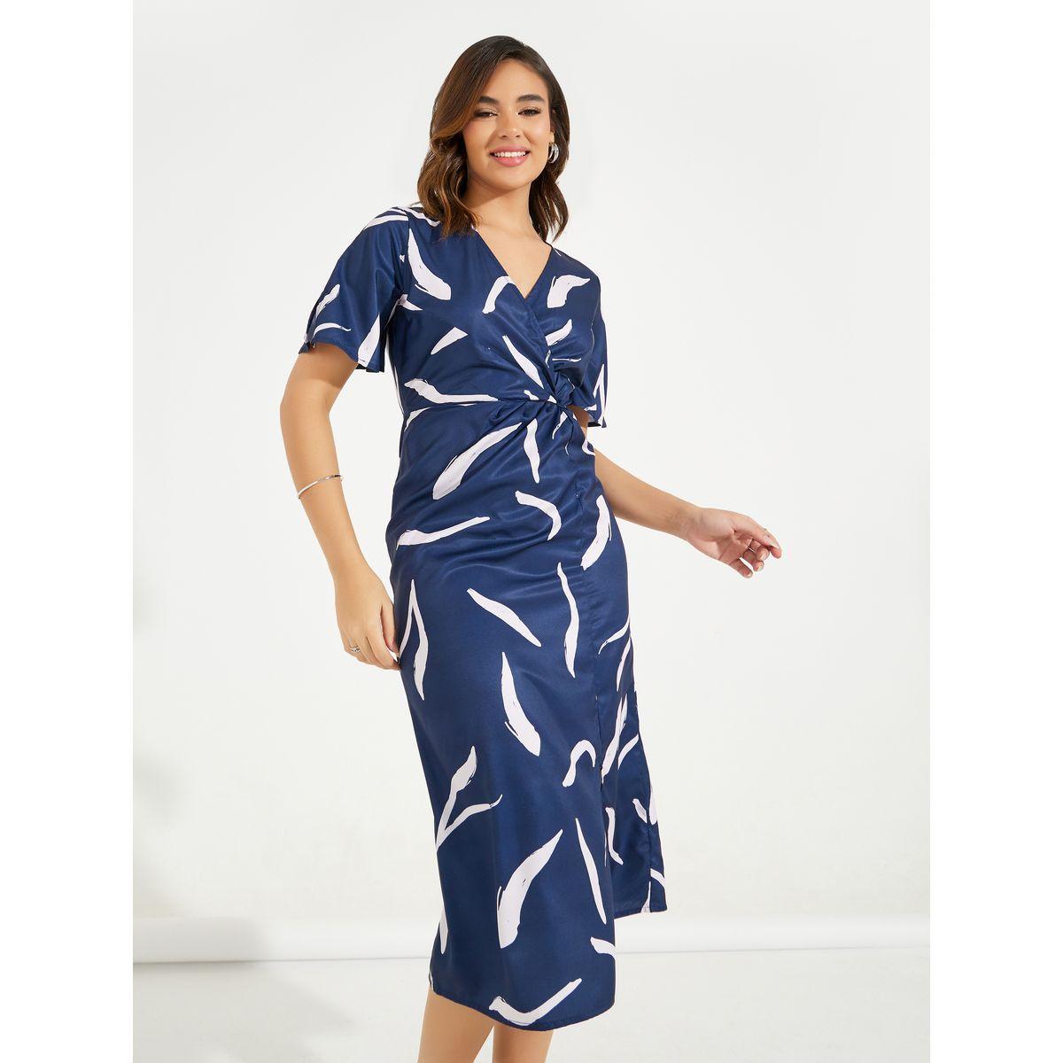 فستان ميدي بنمط لف مع أكمام فلوت-women-clothing-dresses-image-5