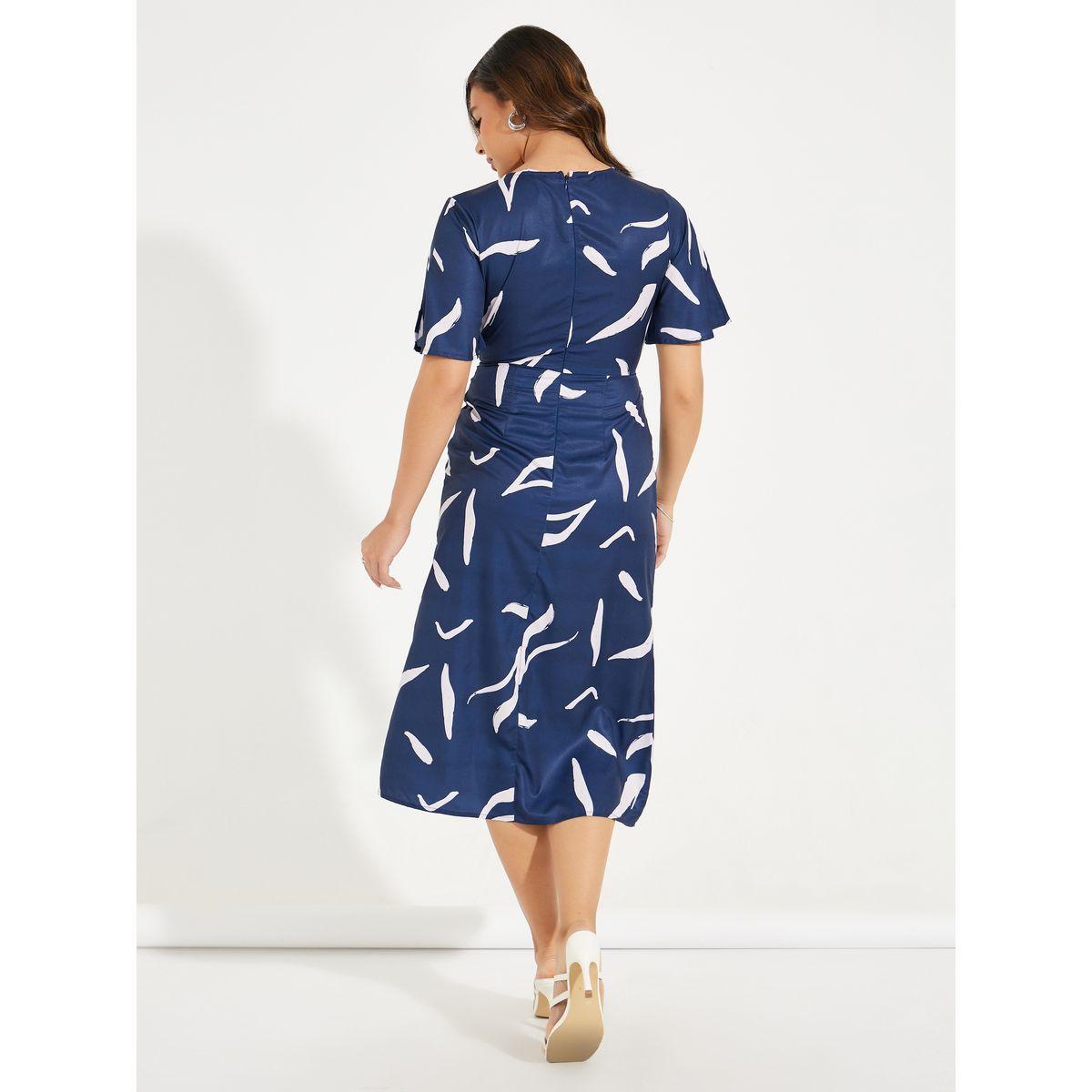 Styli Elevate Printed Mock Wrap Midi Dress with Flute Sleeve-women-clothing-dresses-image-6