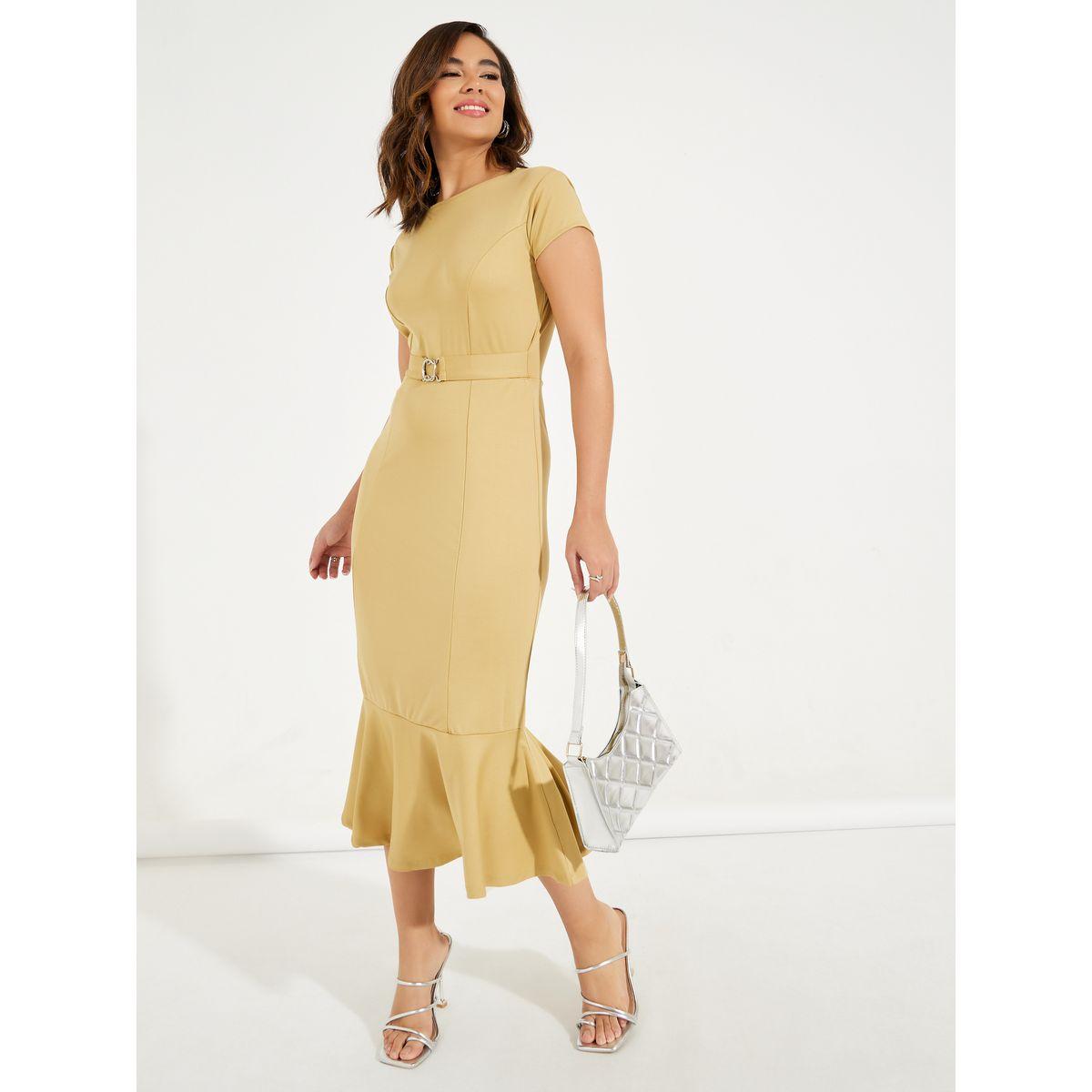 Styli Elevate Knitted Frill Hem Belted Sheath Midi Dress-women-clothing-dresses-image-6