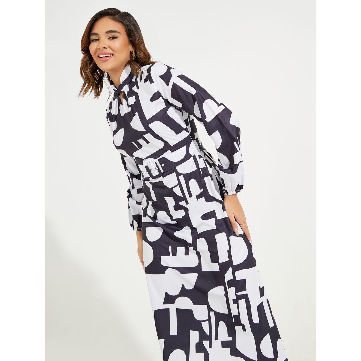 Styli Elevate Twisted Keyhole Neck Belted Midi Dress-women-clothing-dresses-image-5
