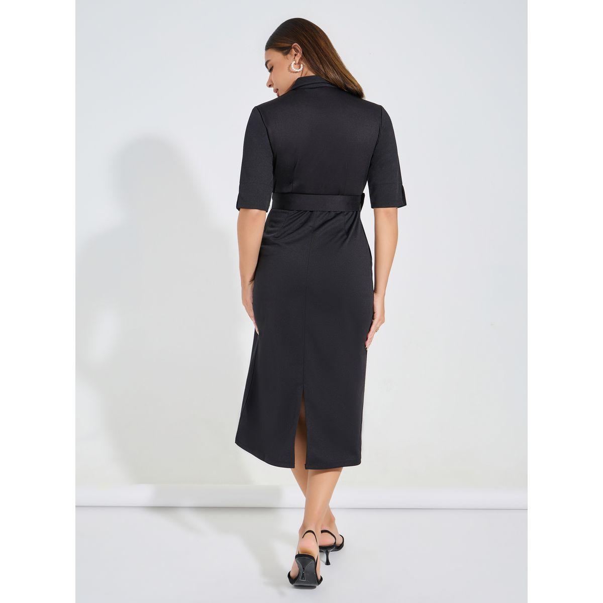 Styli Elevate Solid Sheath Midi Dress with Belt Detail-women-clothing-dresses-image-6