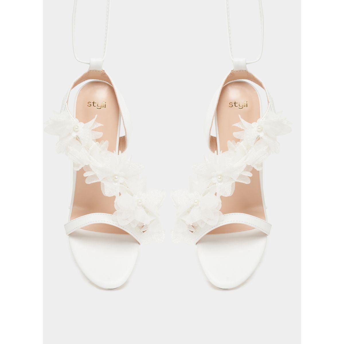 Styli Flower Applique Ankle Tie High Heel Sandals-women-shoes-heels-image-5