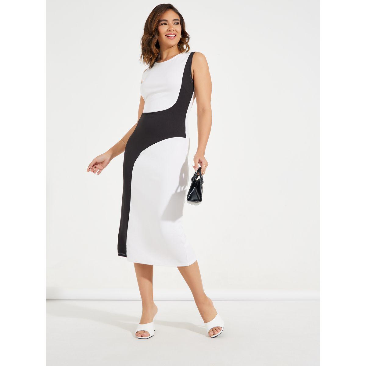 فستان ميدي بلا اكمام مع نمط كتل الالوان-women-clothing-dresses-image-1