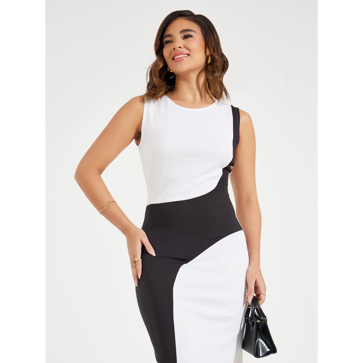 فستان ميدي بلا اكمام مع نمط كتل الالوان-women-clothing-dresses-image-2