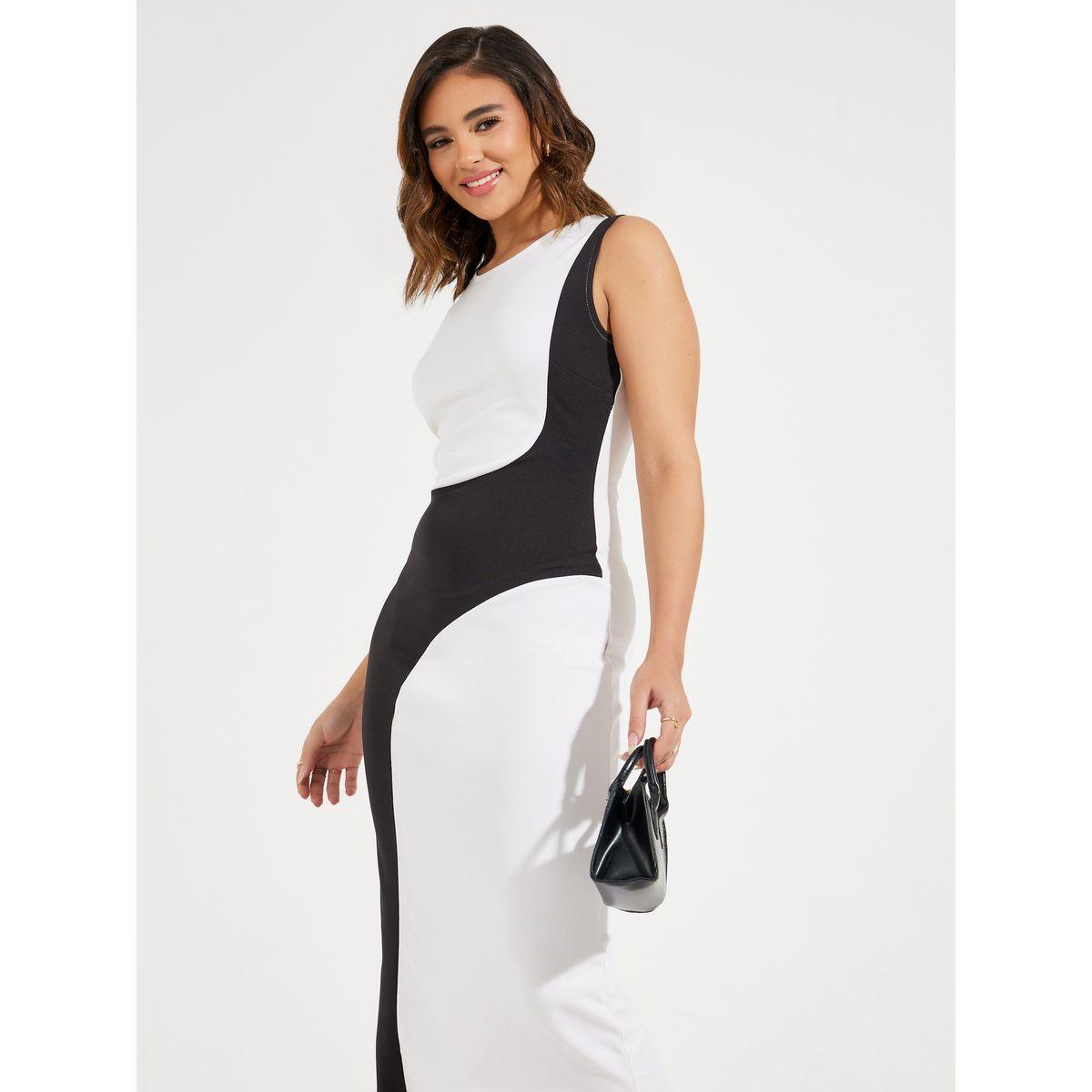 فستان ميدي بلا اكمام مع نمط كتل الالوان-women-clothing-dresses-image-5