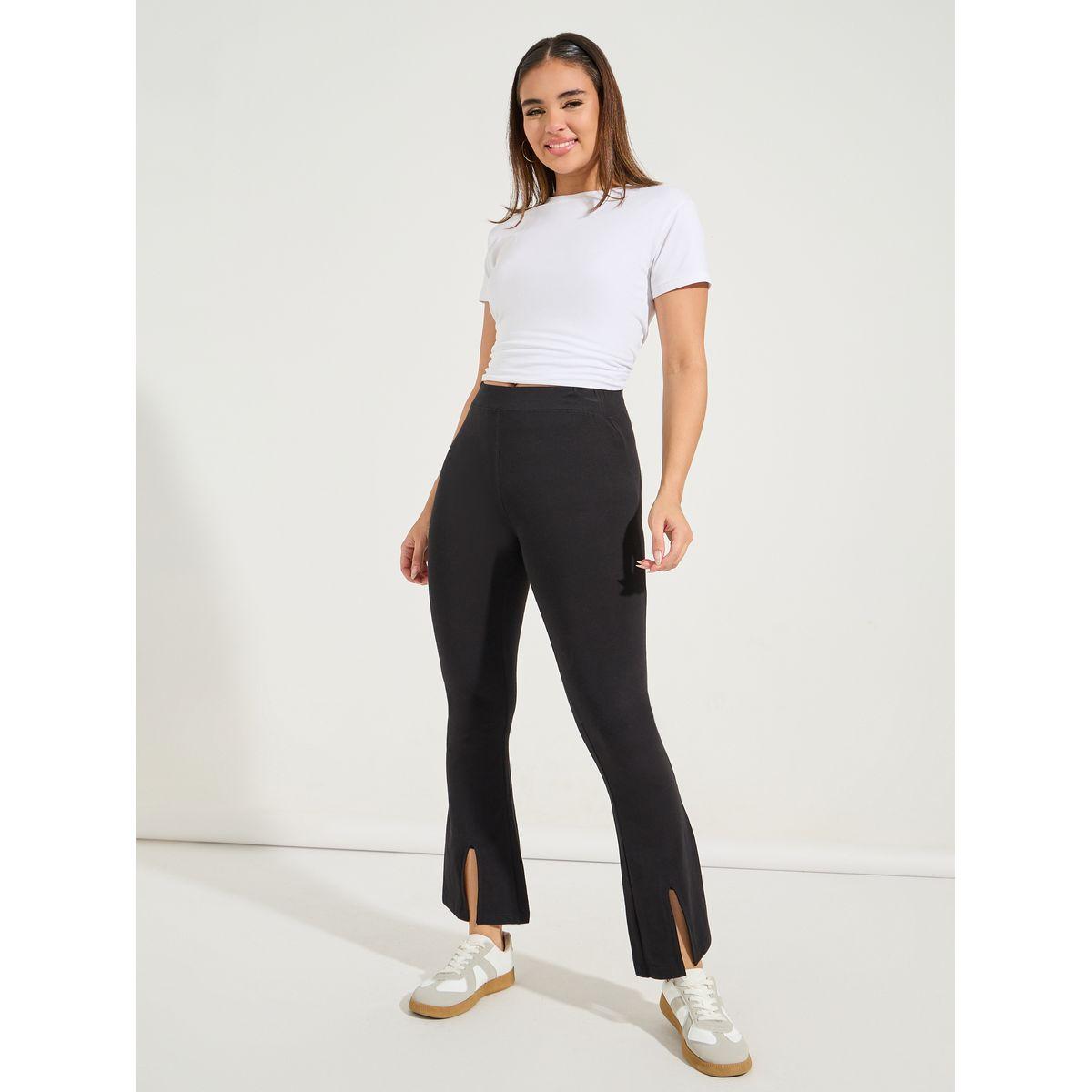 Styli Solid Ankle Length Leggings with Front Split-women-clothing-bottoms-leggings-image-1