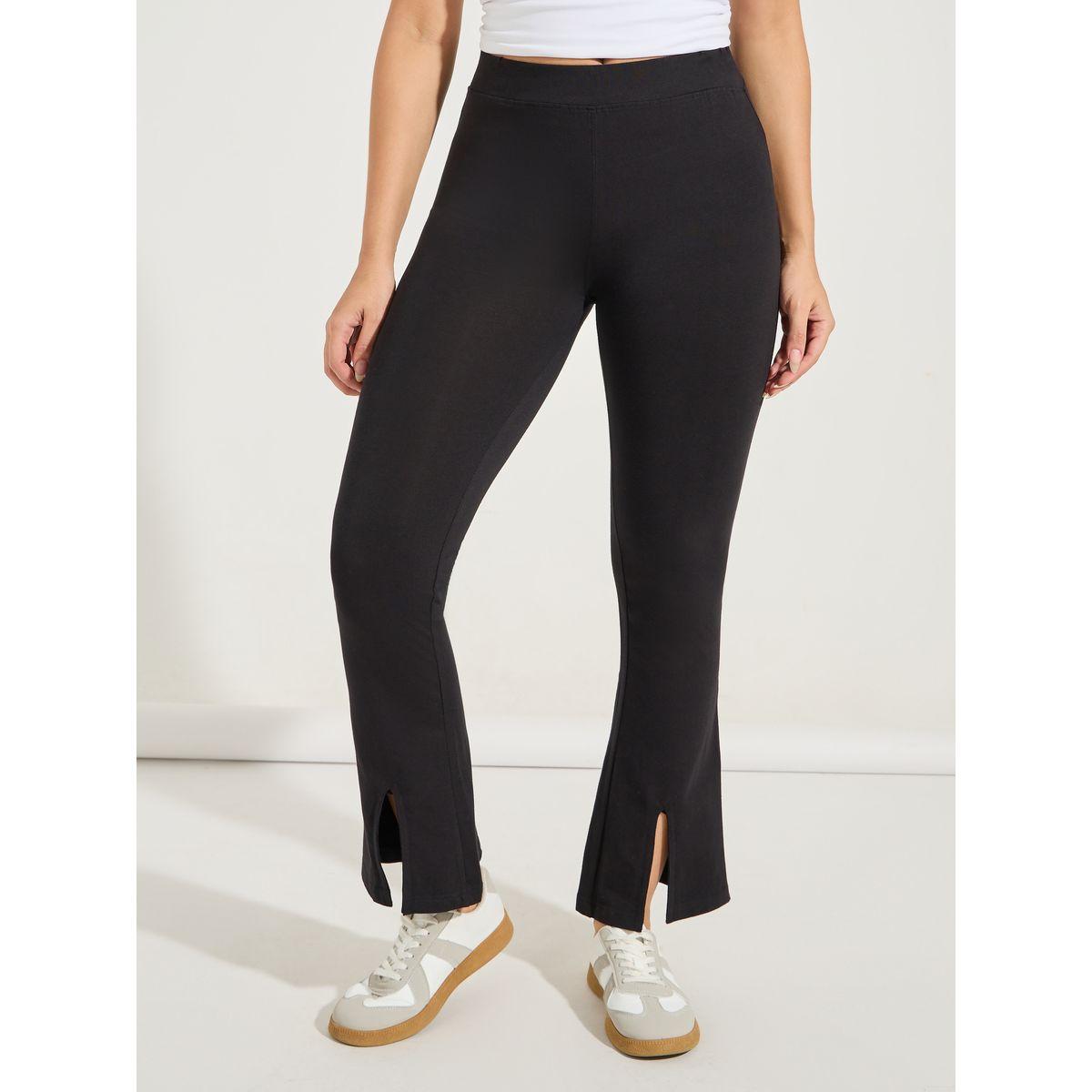 Styli Solid Ankle Length Leggings with Front Split-women-clothing-bottoms-leggings-image-2