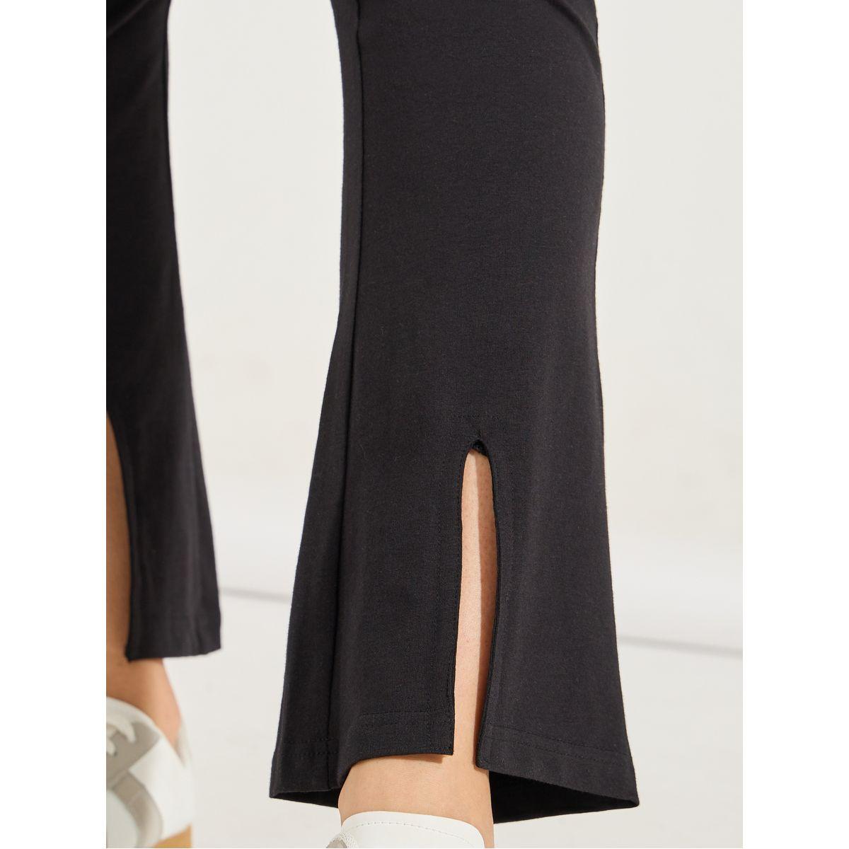 Styli Solid Ankle Length Leggings with Front Split-women-clothing-bottoms-leggings-image-3