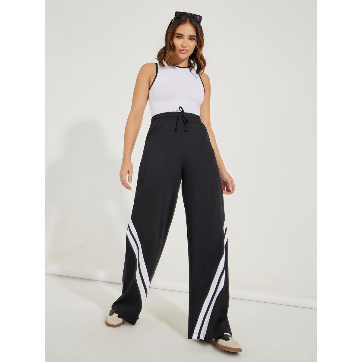 جوغر مزين باشرطة مزدوجة مع ارجل واسعة-women-clothing-bottoms-joggers-image-1
