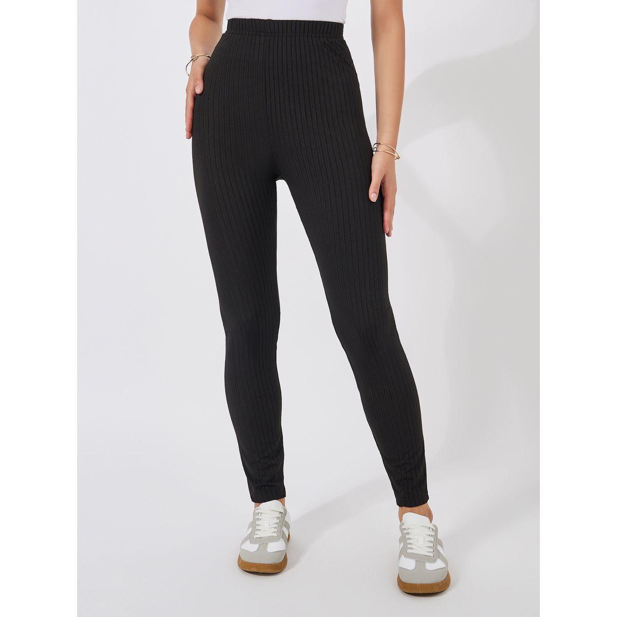 Styli Ribbed Leggings with Elasticated Waistband-women-clothing-bottoms-leggings-image-1