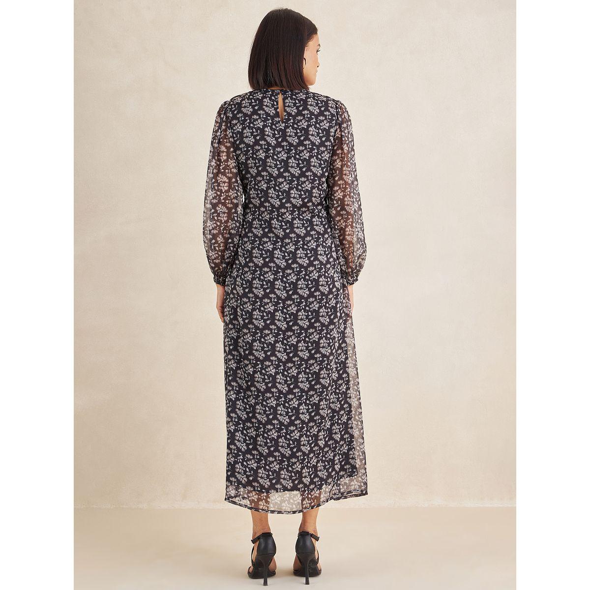 فستان ميدي مطبع بزهور ومزين بعقدة من الامام فِميلا × ستايلي-women-clothing-dresses-image-2