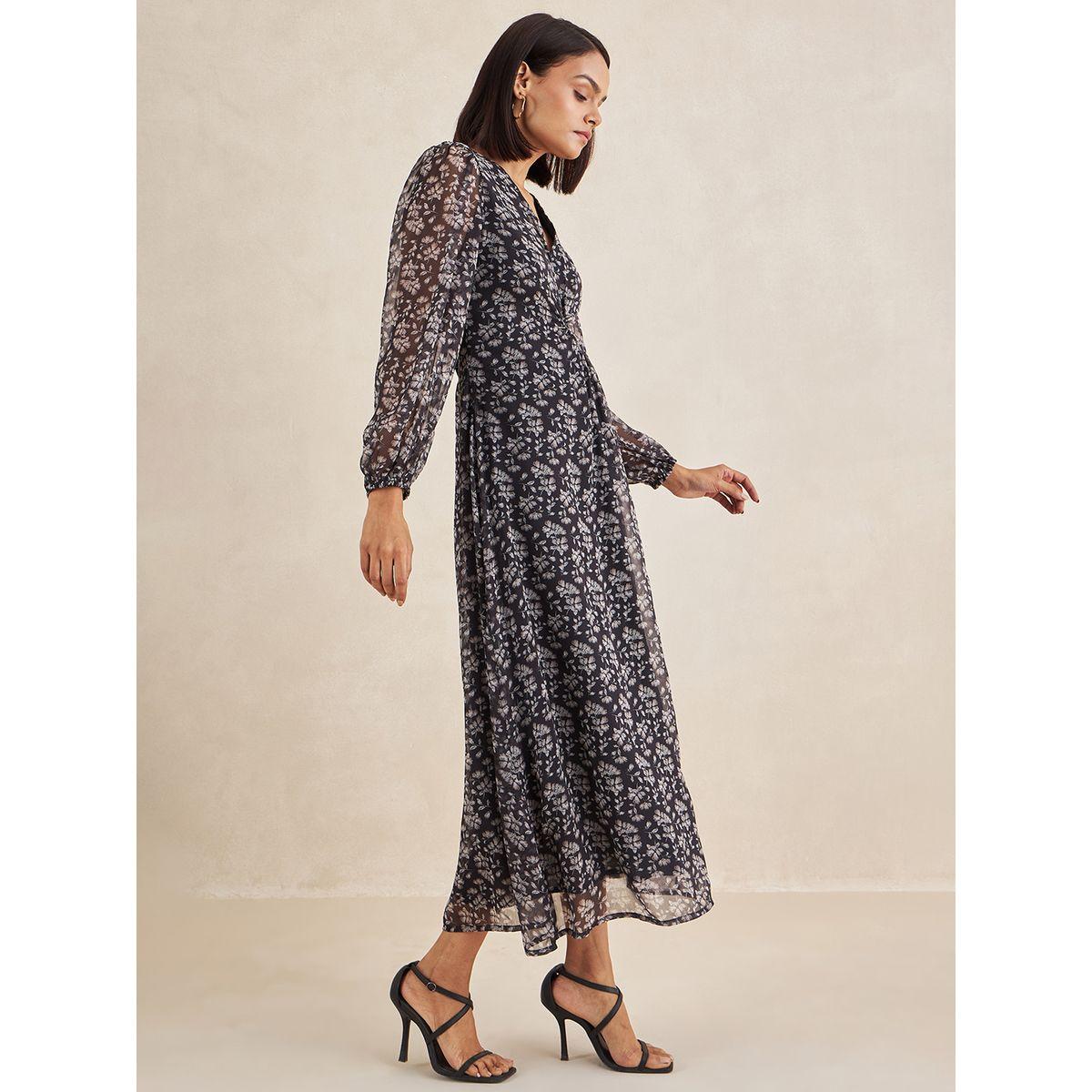 فستان ميدي مطبع بزهور ومزين بعقدة من الامام فِميلا × ستايلي-women-clothing-dresses-image-4