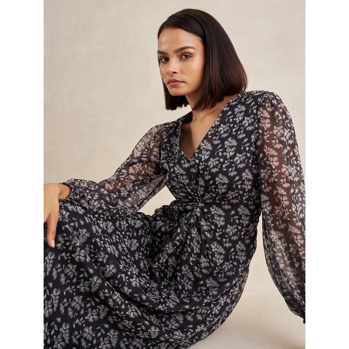 فستان ميدي مطبع بزهور ومزين بعقدة من الامام فِميلا × ستايلي-women-clothing-dresses-image-8