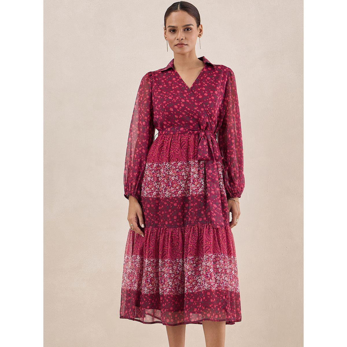 Femmella X Styli  Floral Print Tiered Midi Dress with Tie Belt-women-clothing-dresses-image-1
