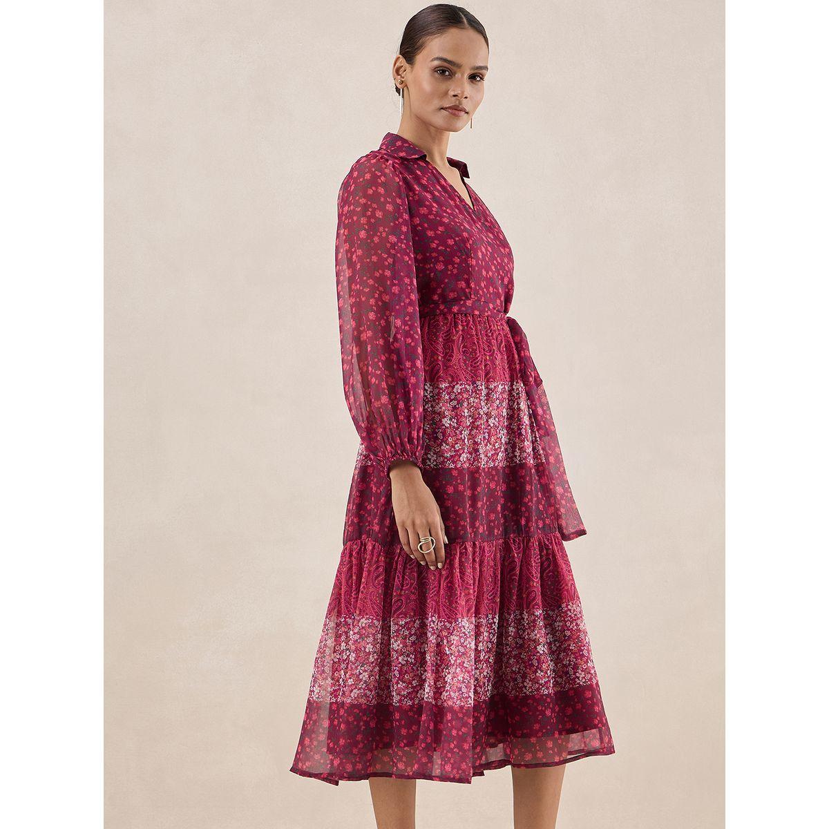Femmella X Styli  Floral Print Tiered Midi Dress with Tie Belt-women-clothing-dresses-image-2