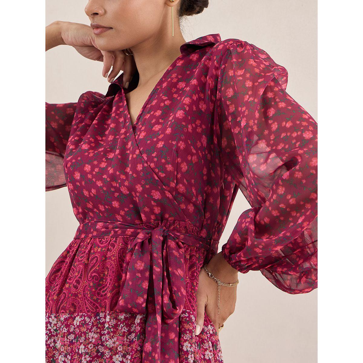 Femmella X Styli  Floral Print Tiered Midi Dress with Tie Belt-women-clothing-dresses-image-3