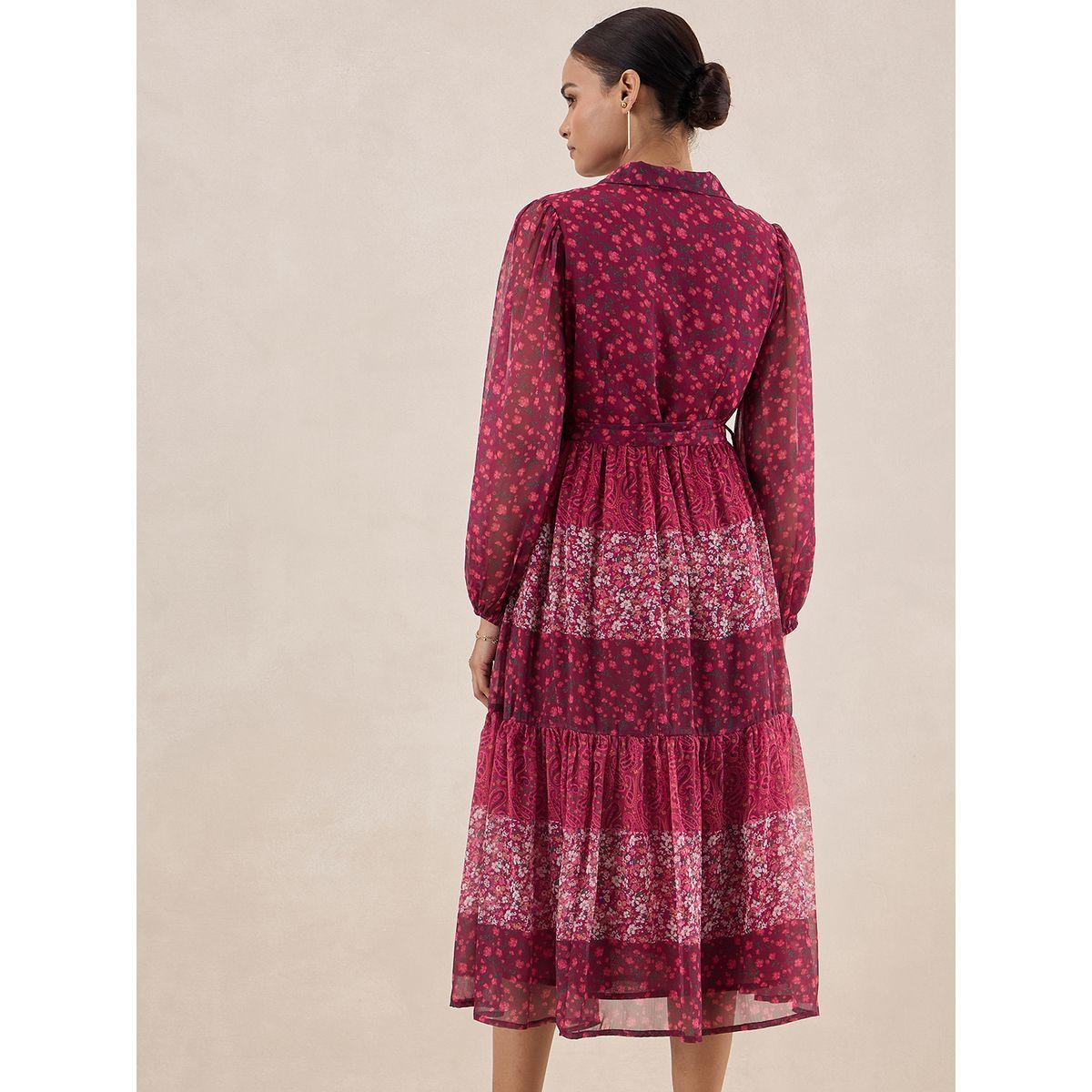 Femmella X Styli  Floral Print Tiered Midi Dress with Tie Belt-women-clothing-dresses-image-4