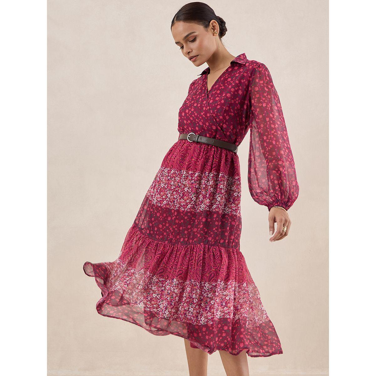 Femmella X Styli  Floral Print Tiered Midi Dress with Tie Belt-women-clothing-dresses-image-5