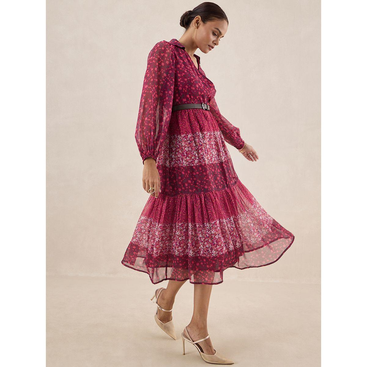 Femmella X Styli  Floral Print Tiered Midi Dress with Tie Belt-women-clothing-dresses-image-6