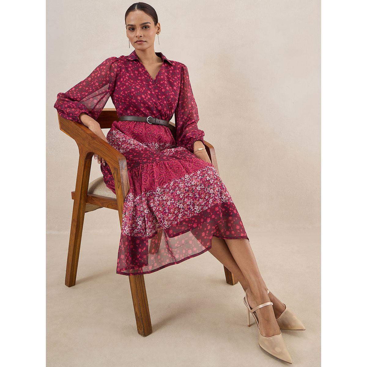 Femmella X Styli  Floral Print Tiered Midi Dress with Tie Belt-women-clothing-dresses-image-7