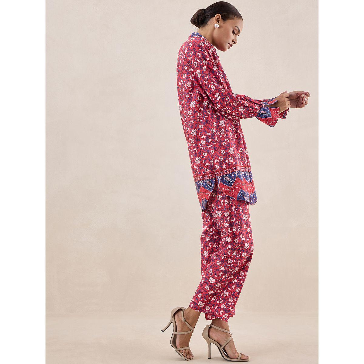 طقم منسق من بنطال مع بلوزة مطبعة بزهور فِميلا × ستايلي-women-clothing-coordsets-image-2