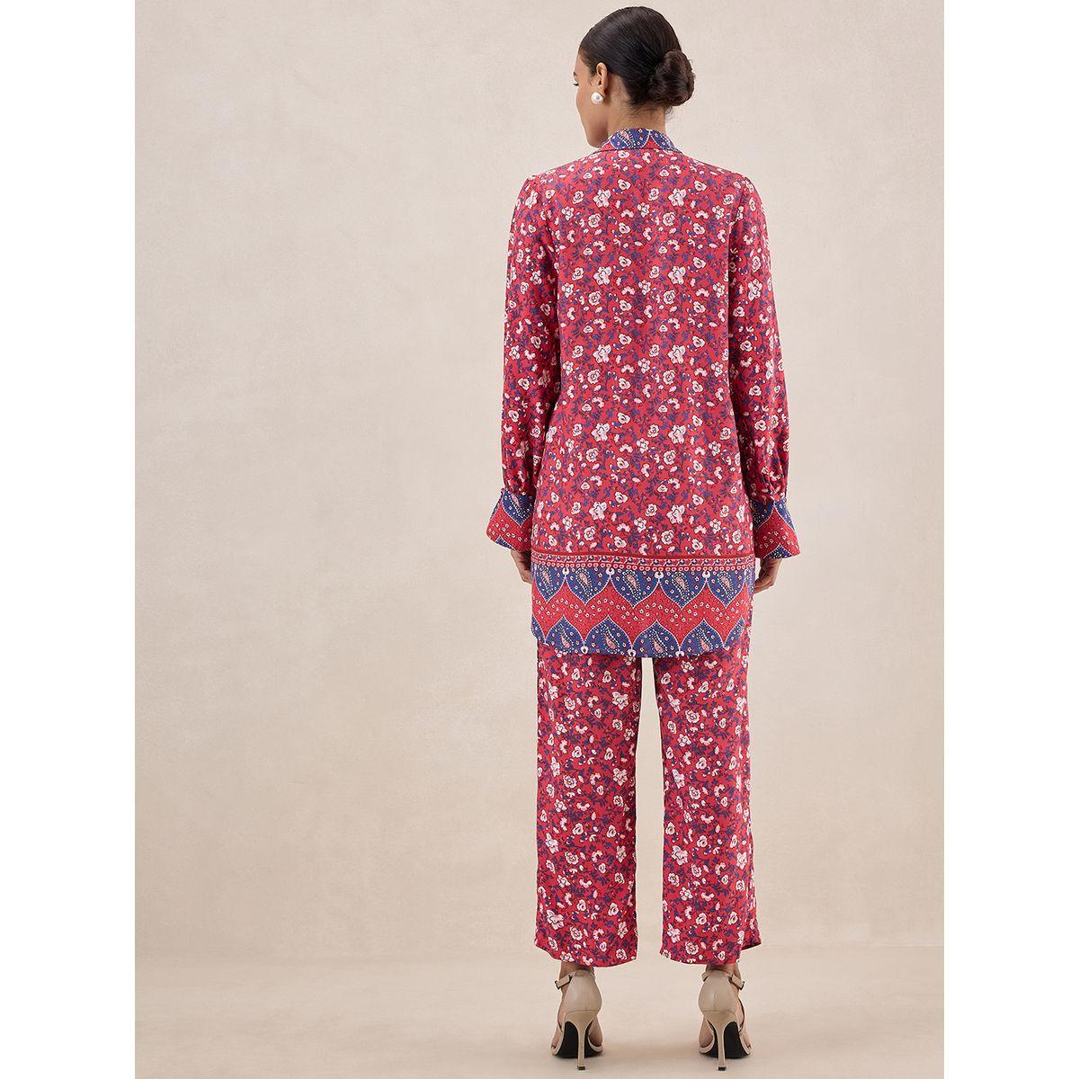 طقم منسق من بنطال مع بلوزة مطبعة بزهور فِميلا × ستايلي-women-clothing-coordsets-image-3