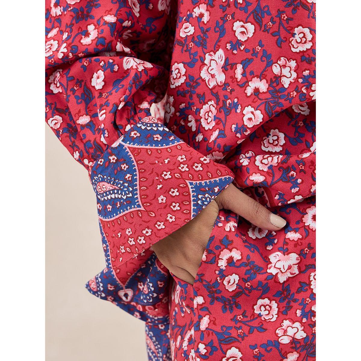 طقم منسق من بنطال مع بلوزة مطبعة بزهور فِميلا × ستايلي-women-clothing-coordsets-image-5