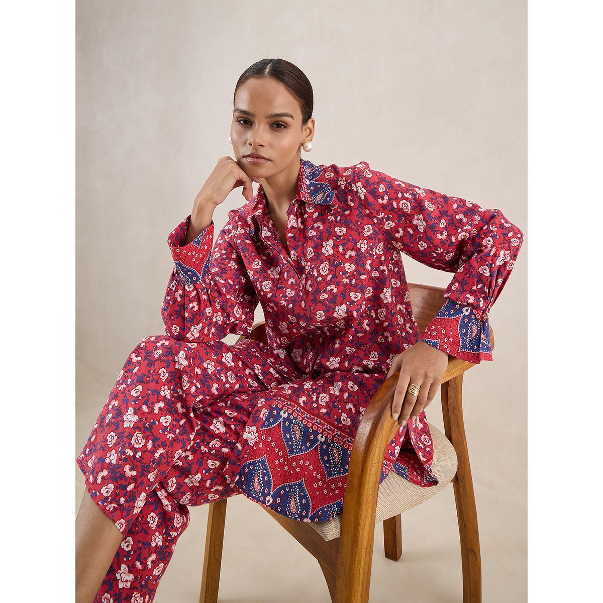 طقم منسق من بنطال مع بلوزة مطبعة بزهور فِميلا × ستايلي-women-clothing-coordsets-image-7