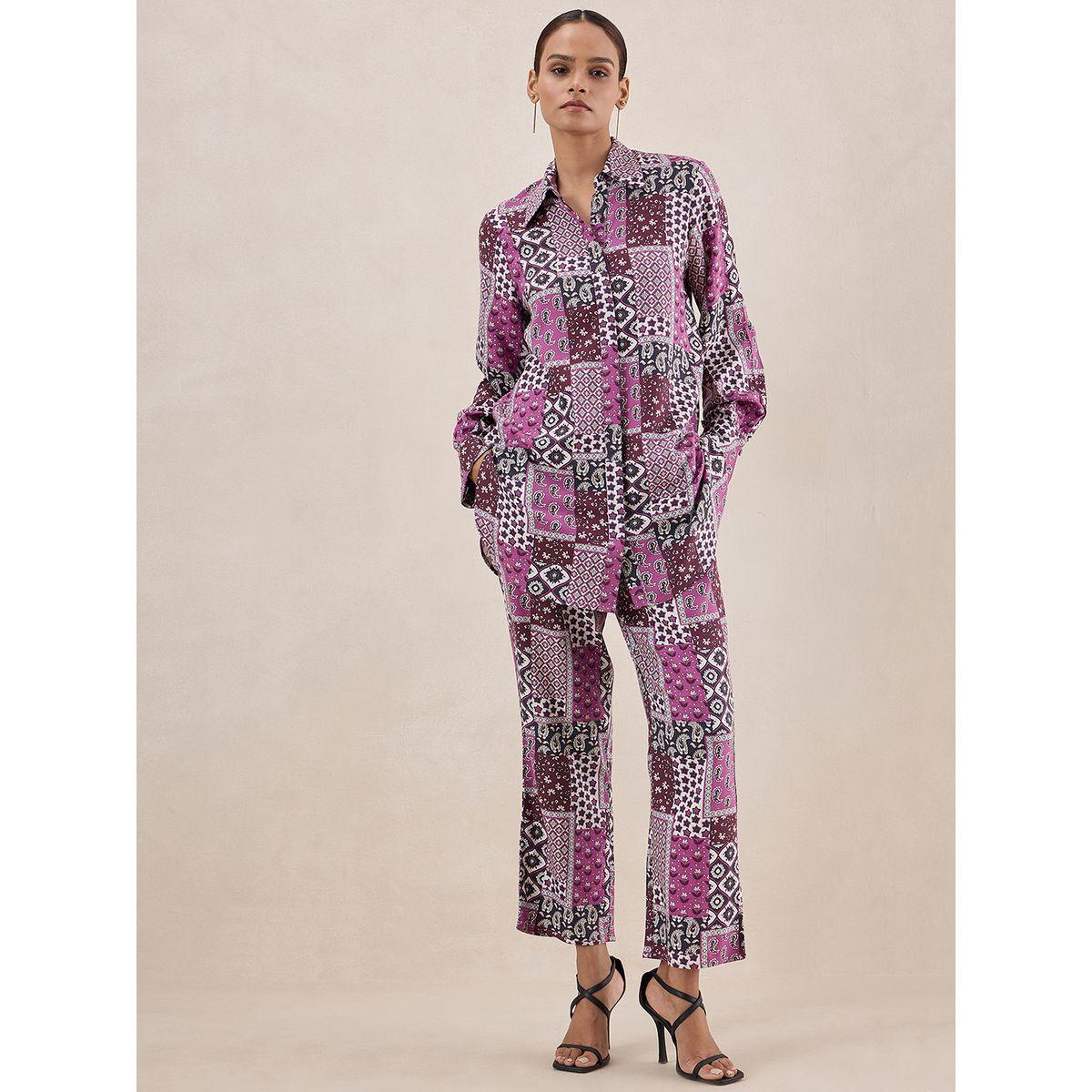 طقم منسق من بنطال وبلوزة بطبعة وشاح فِميلا × ستايلي-women-clothing-coordsets-image-1